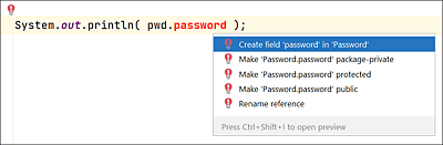 Bei einem Fehler, der durch die falsche Sichtbarkeit verursacht wird, bietet IntelliJ über die Tastenkombination (Strg)+(¢) eine Änderung der Sichtbarkeit an.