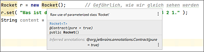 Entwicklungsumgebungen warnen standardmäßig vor Raw-Types; Screenshot IntelliJ.