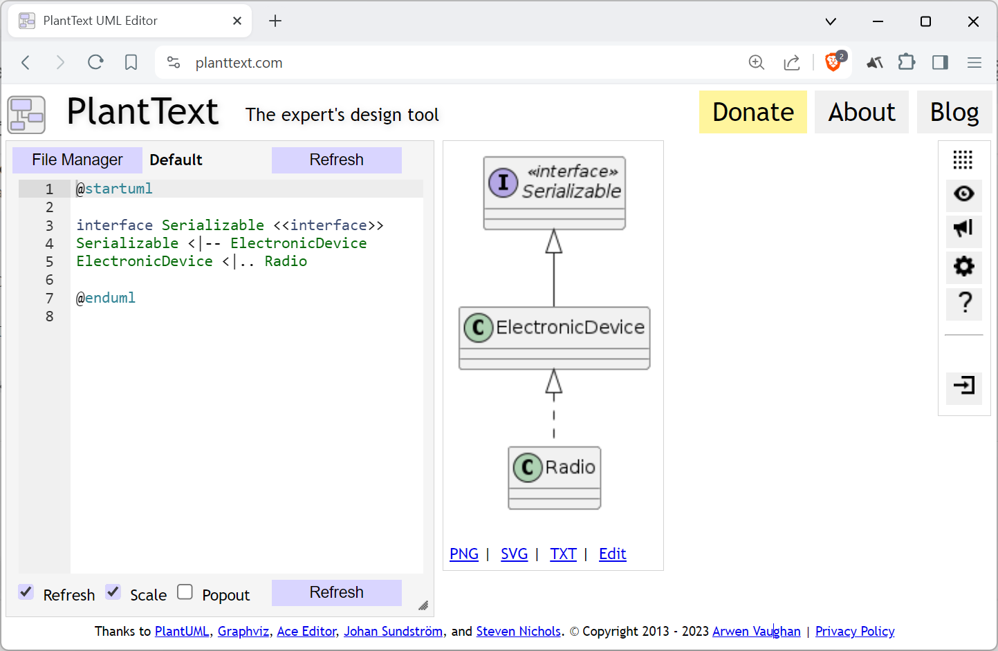 radio in planttext plantuml
